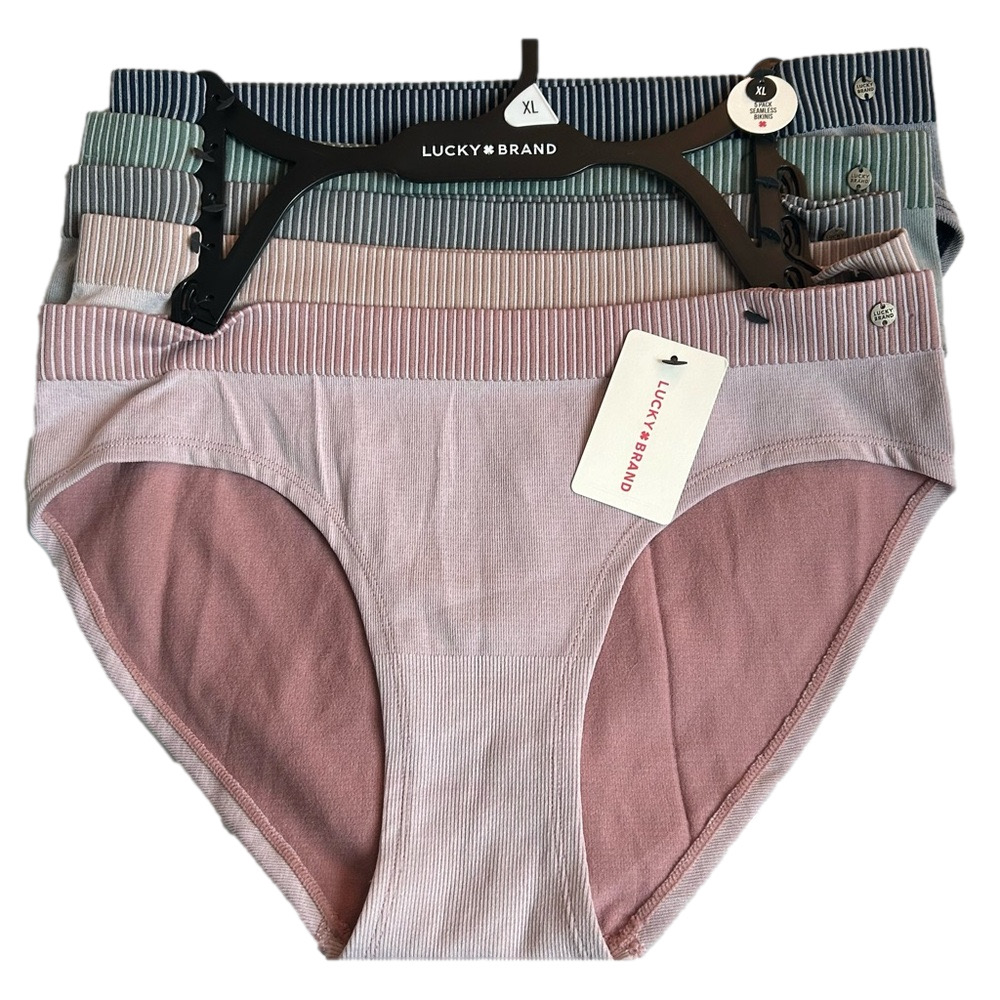 Lucky Brand Woman’s Seamless Bikini Underwear- 5 Pack Blue, Green, Peach, Pink
